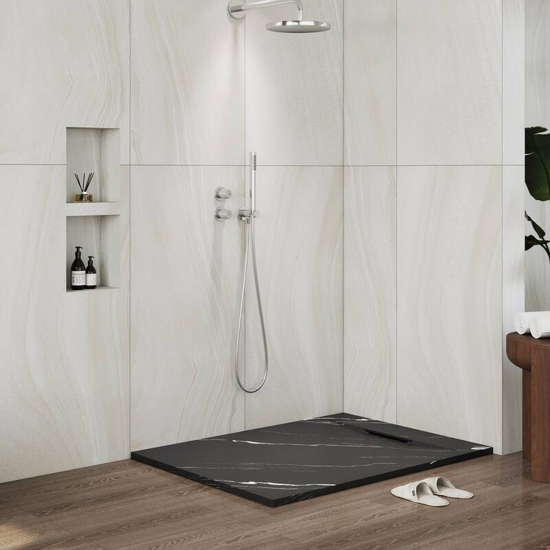 SMC Alcove Shower Pan Base with Reversible Drain, Low Profile, Wheelchair Access, Slip-Resistant, cUPC Certified