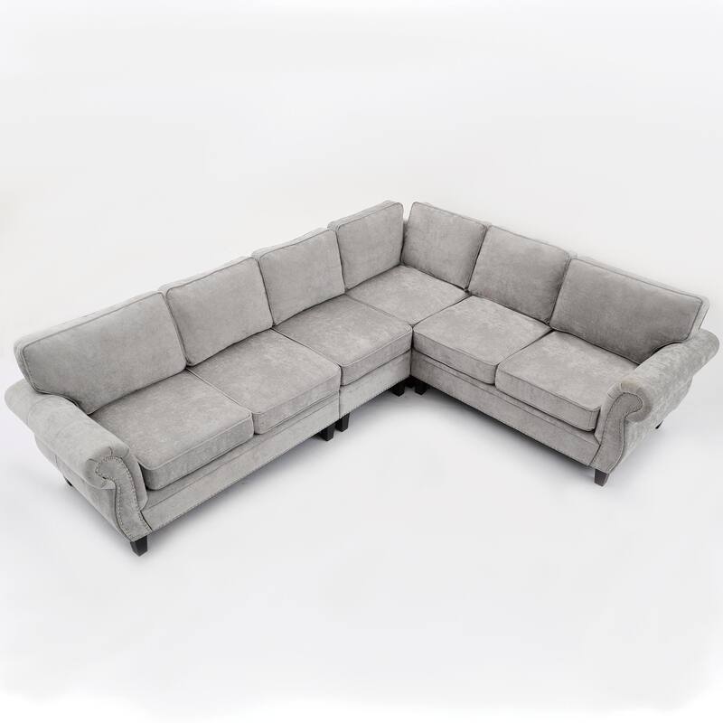 109.5" Modular Sectional Sofa, L Shaped, 6 Seater, Chenille, Light Gray