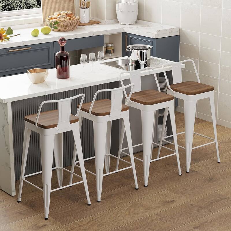Counter & Bar Stools with Metal Frame Kitchen Stools with Low Back Kitchen Bar Furniture Stools with Square Wooden Seat