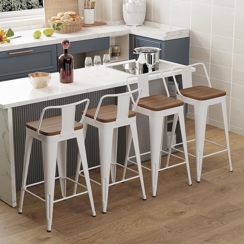 Counter Stools with Metal Frame Counter Height Bar stools with Low Back 24" Kitchen Bar Furniture Stools with Wooden Seat