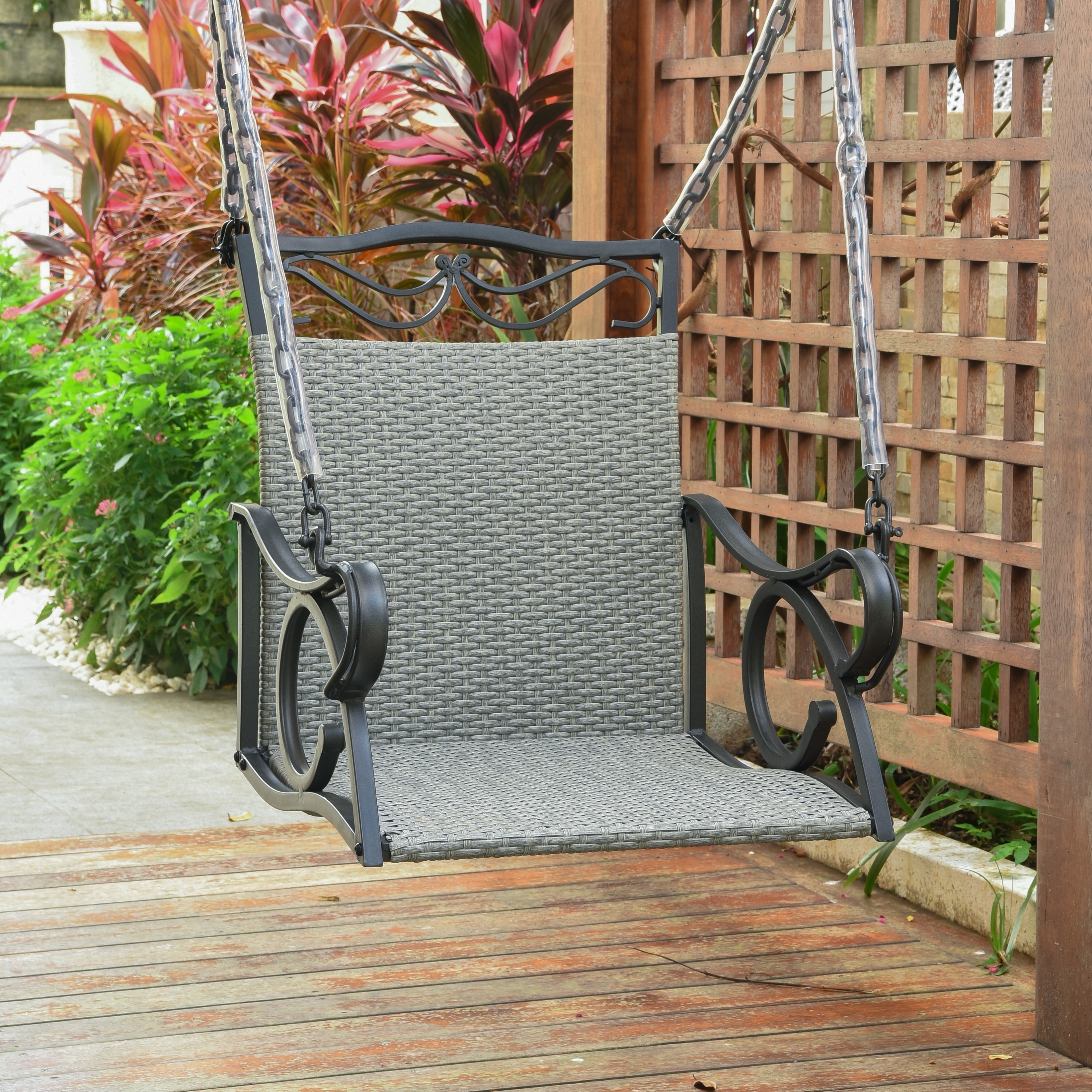 International caravan resin 2025 wicker hanging loveseat swing