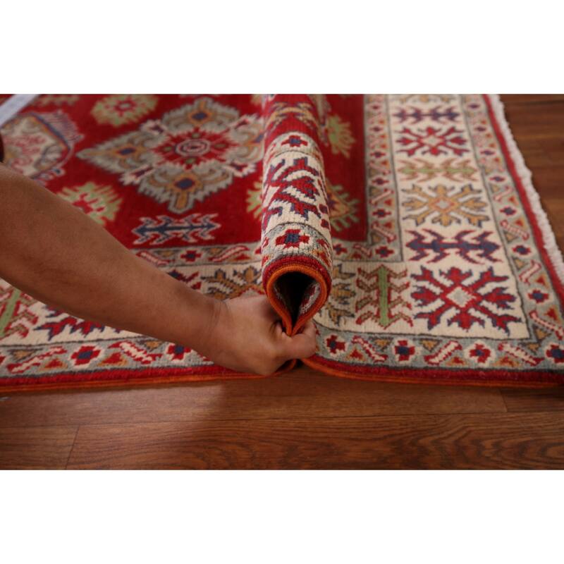 Red Kazak Oriental Accent Rug Handmade Traditional Wool Carpet - 3'2" x 4'10"
