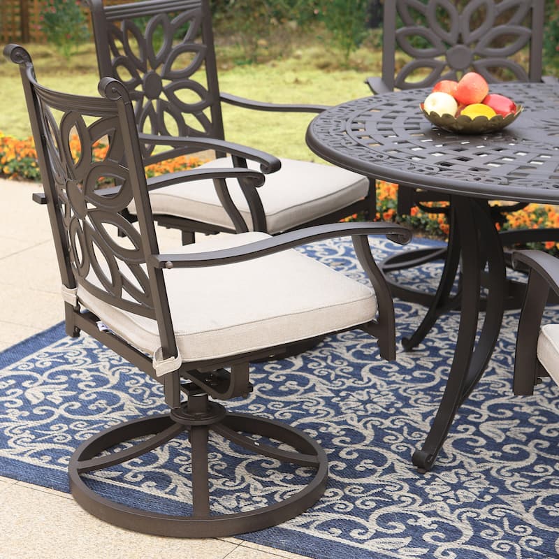MAISON ARTS 7-Piece Cast Aluminum Patio Dining Set with Round Dining Table & 6 Dining Chairs