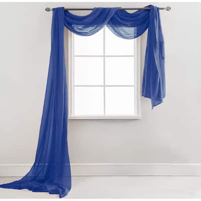 37" x 216" - Navy Sheer Window Scarf Valance Topper Draping Extra Long - 37" x 216"