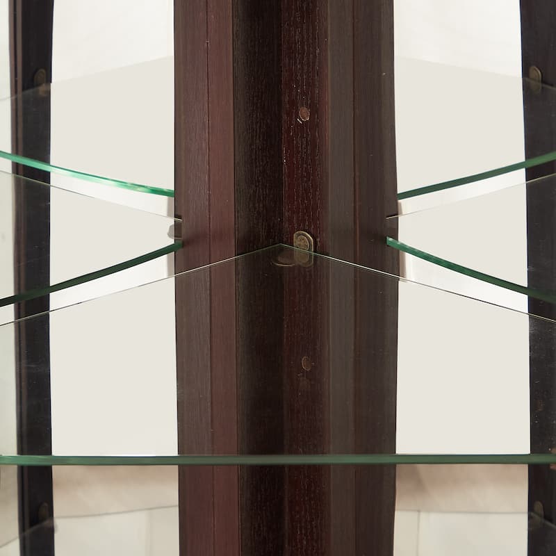 Lighted Corner Curio Cabinet - Glass Display Shelf with Tempered Glass Doors, Adjustable Shelving, and Included Bead Bulb