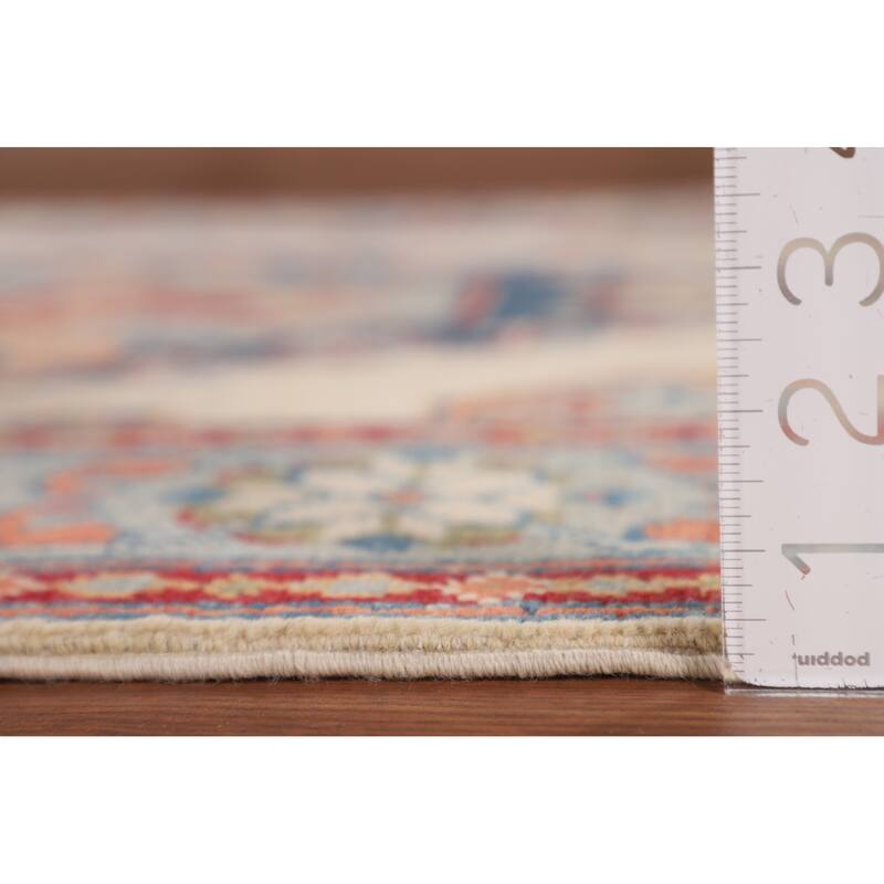 Ivory Geometric Kazak Foyer Rug Handmade Wool Carpet - 3'6" x 5'3"