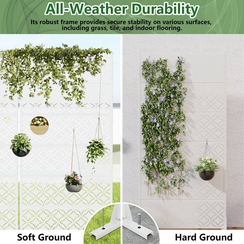 Privacy Metal Screen Fence Panel Horizontal Stripe Pattern Set of 2