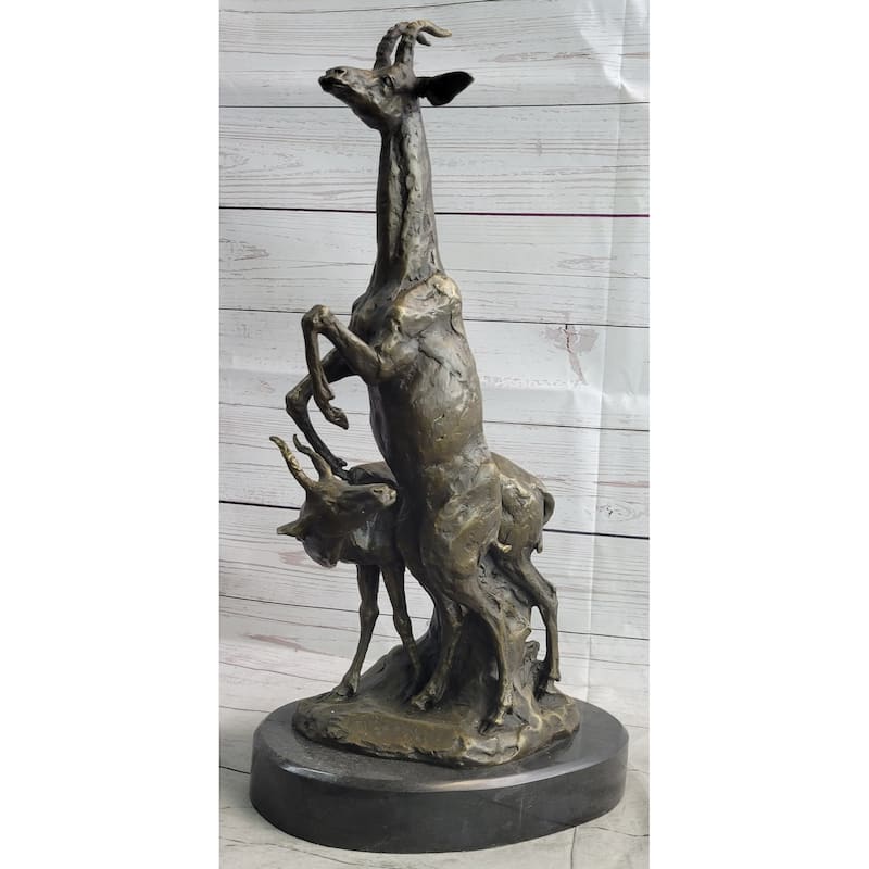 Two Gazelle Antelope Kudu Bronze Wildlife Genuine Bronze Sculpture Figurine