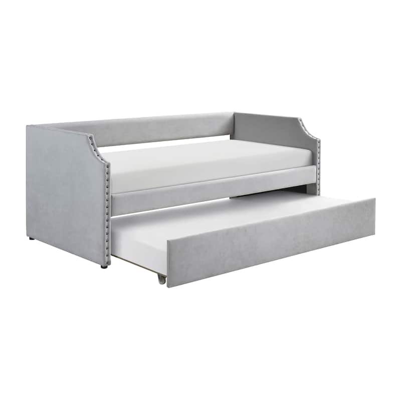 Leith Textured Fabric Daybed with Trundle - Light Gray