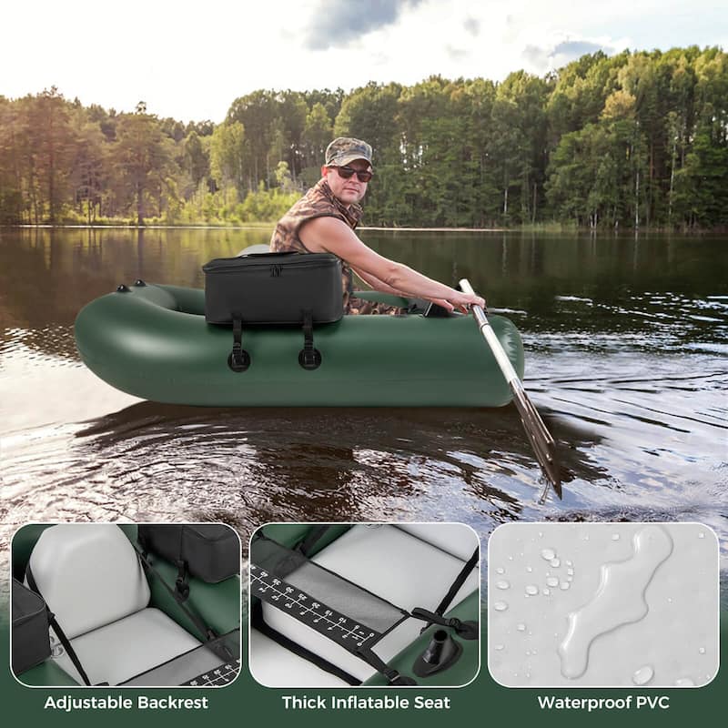 Costway Inflatable Fishing Float Tube with Fish Ruler Angling Base 2 - Camouflage - See Details
