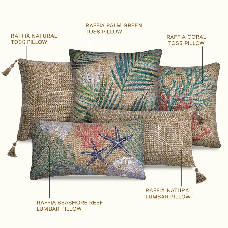 Raffia Seashore Reef Outdoor Lumbar Toss Pillow (2-Pack)