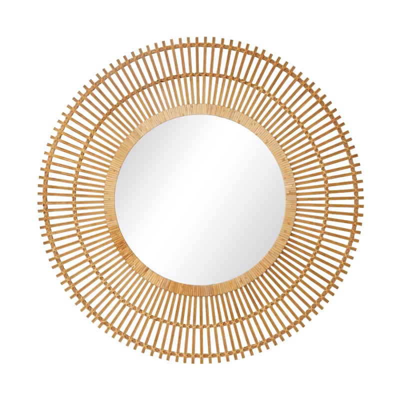 Bamboo Wood Starburst Handmade Stick Wall Mirror - Cream or Brown - Roche River Decor - Brown