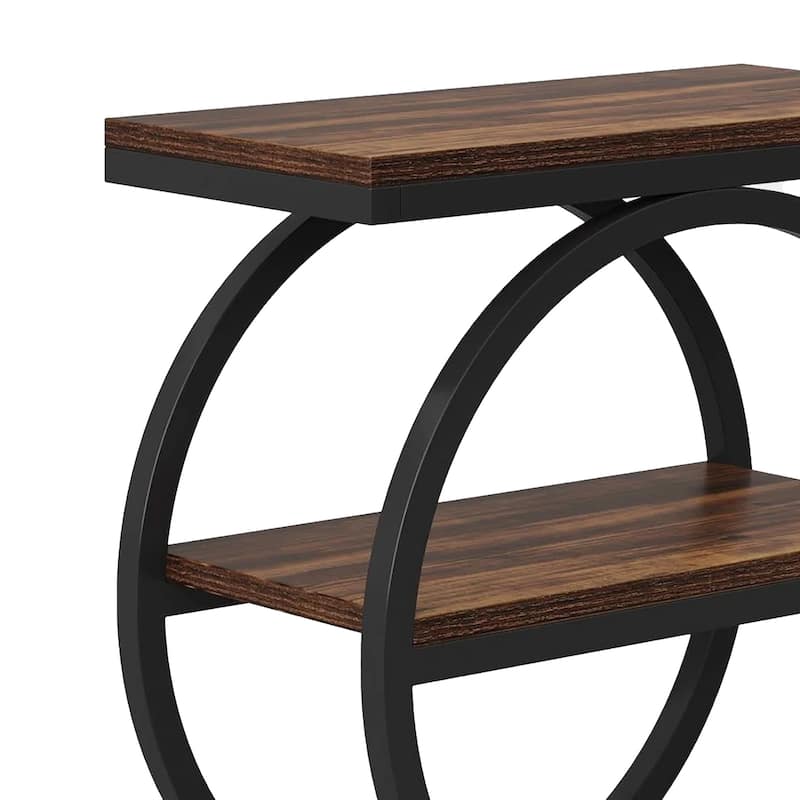 Ari Accent End Table, Rustic Brown Wood 26 Inch Black Metal, 3 Shelves