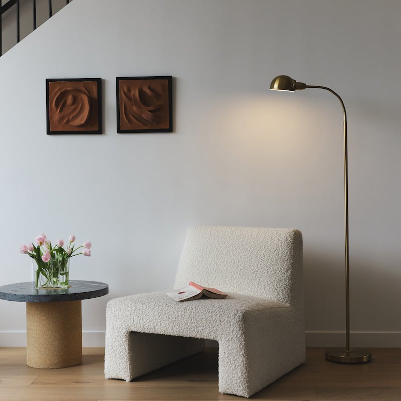 Brightech Regent 68 in. Antique Brass Industrial Height Adjustable Gooseneck LED Floor Lamp with Brass Metal Bowl Shade