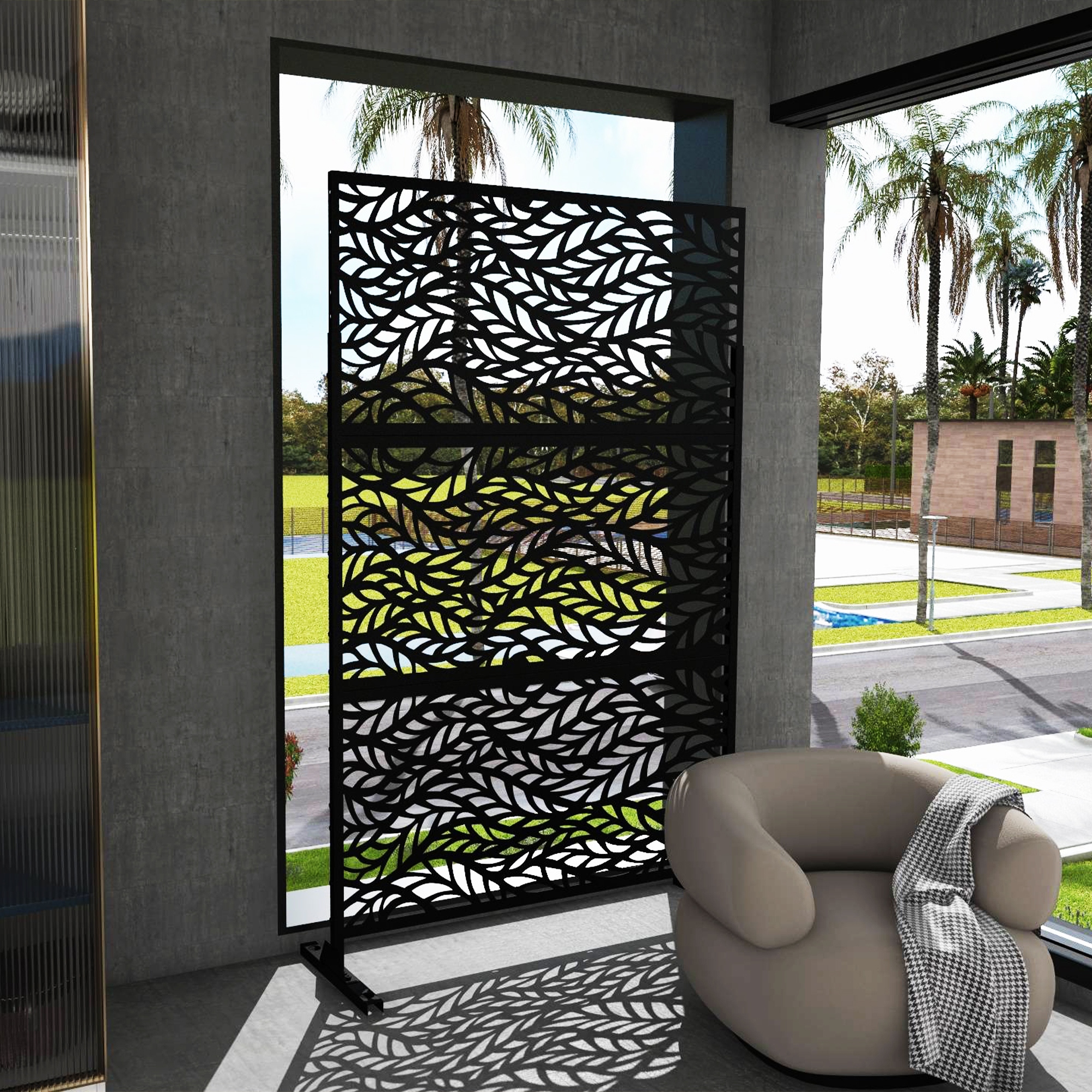 Free Standing Flowleaf Black Decorative Outdoor Privacy Screen 47