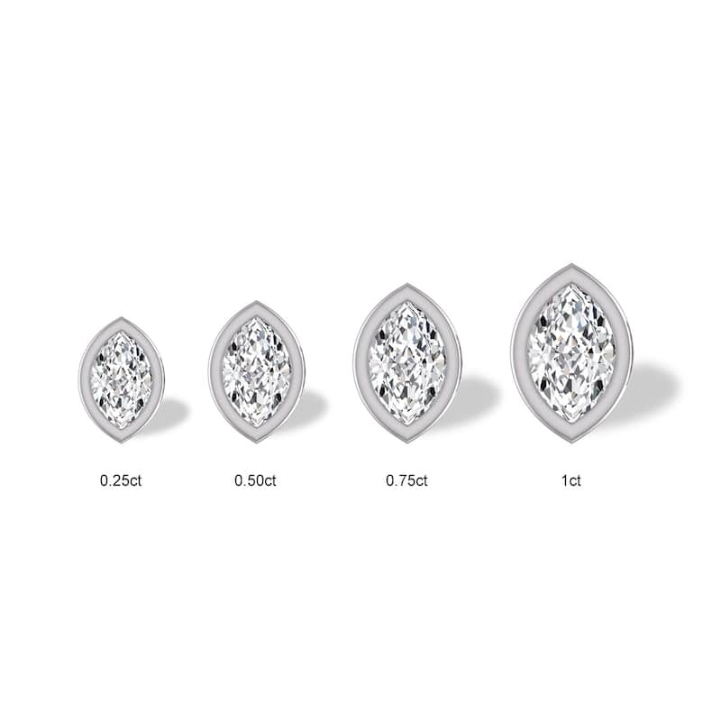Marquee Lab Grown 1 Carat Marquise Bezel Set Diamond Solitaire Earrings in 14K White Gold