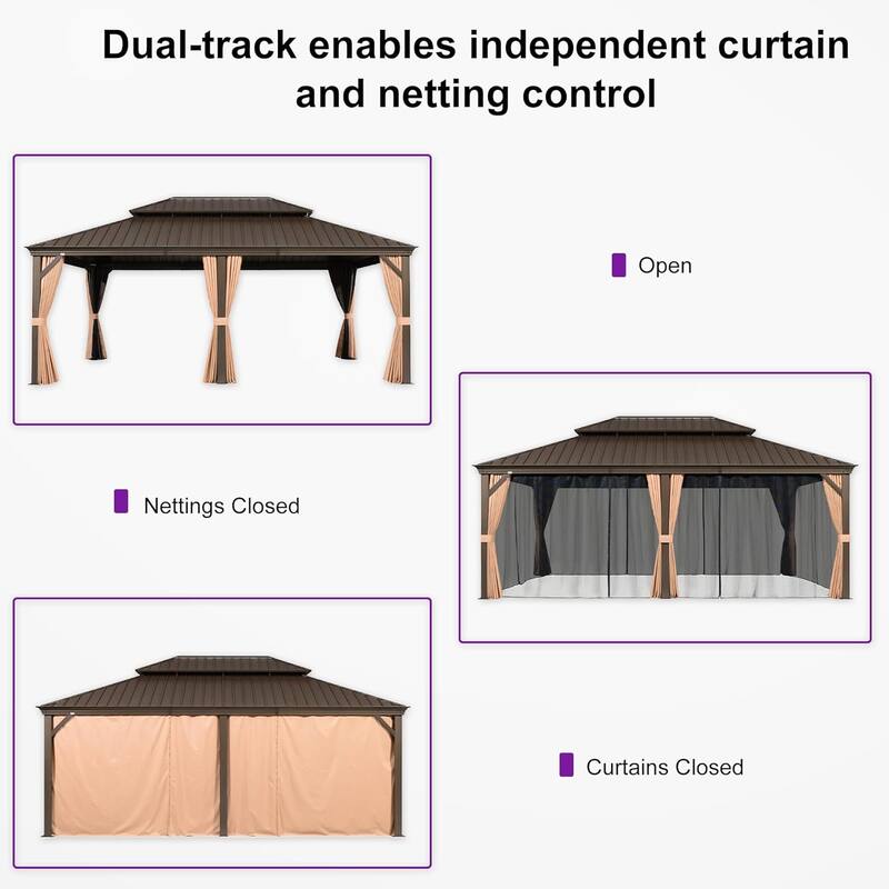 PURPLE LEAF Outdoor Gazebo Aluminum Frame Galvanized Steel Hardtop Gazebo