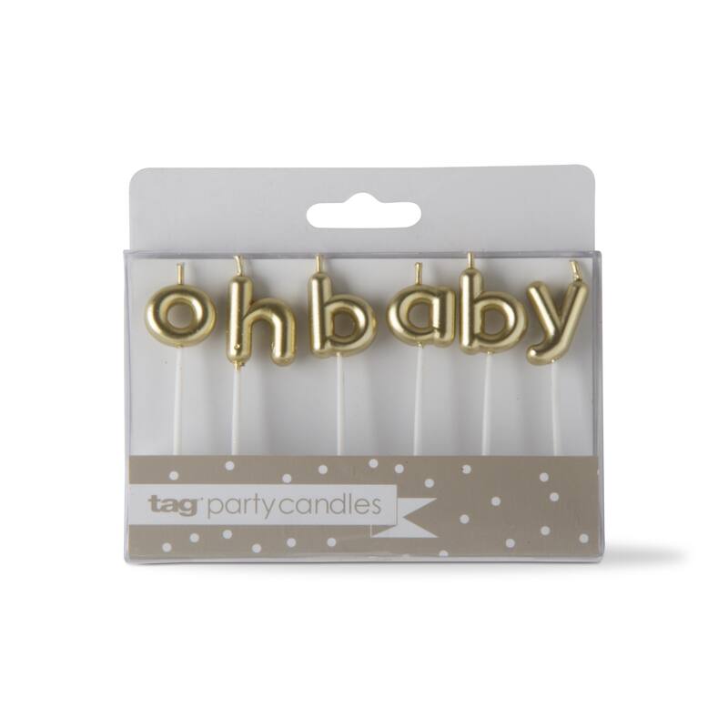 Oh Baby Candle Set Paraffin Wax Plastic Pick Gold Letters Birthday Gender Reveal Baby Shower Birthday Party Decor