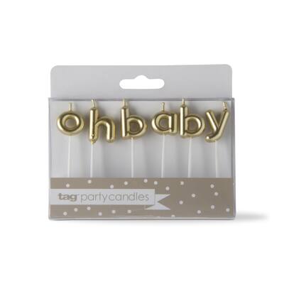 Oh Baby Candle Set Paraffin Wax Plastic Pick Gold Letters Birthday Gender Reveal Baby Shower Birthday Party Decor