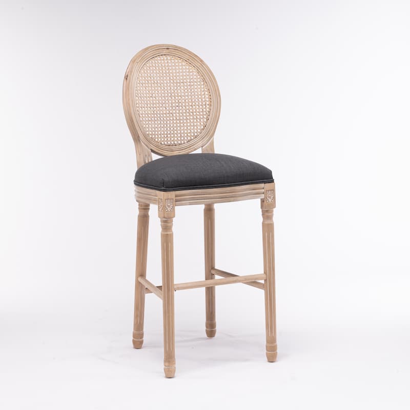 2pcs French Country Wooden Barstools With Upholstered Seating - N/A