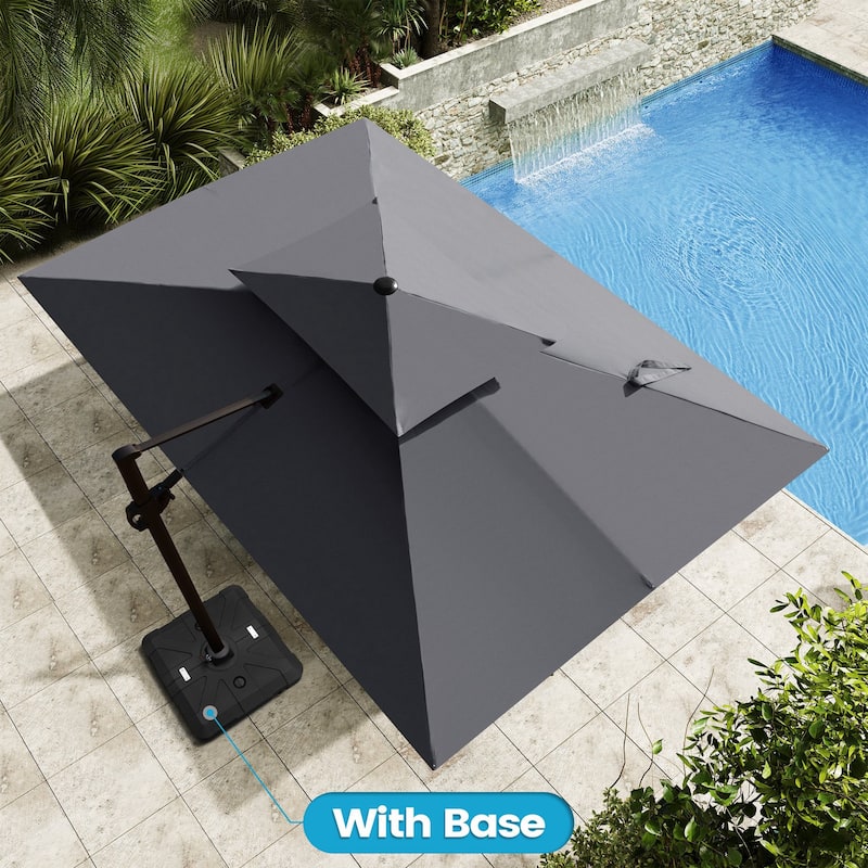 9 x 11.5 FT Outdoor Patio Dual Top Cantilever Umbrella with Weighted Base - Dark Grey