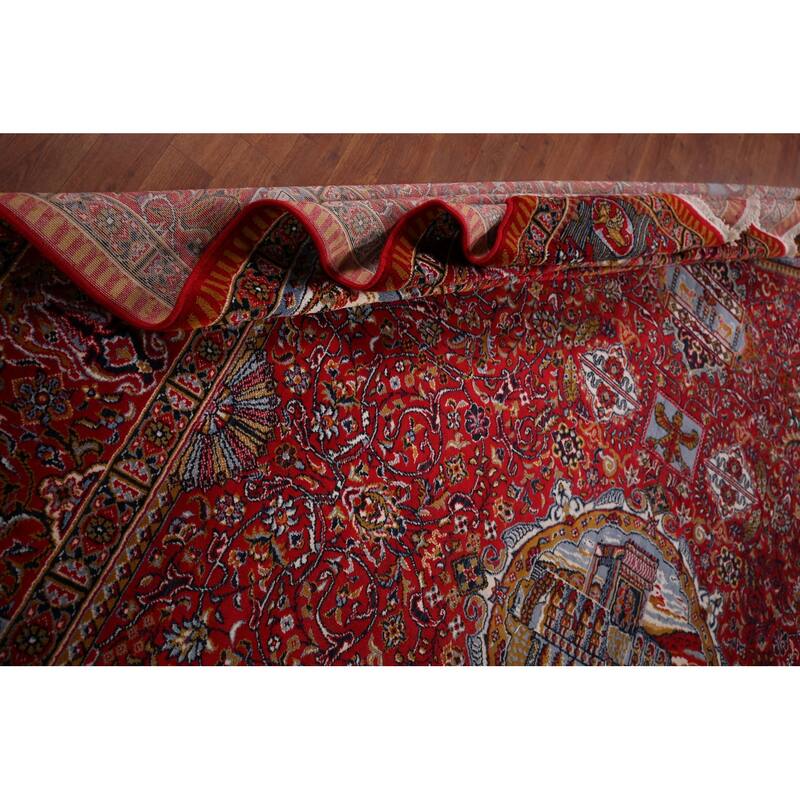 Pictorial Medallion Red Kashan Turkish Area Rug Machine Made Carpet - 9'8" x 12'5"