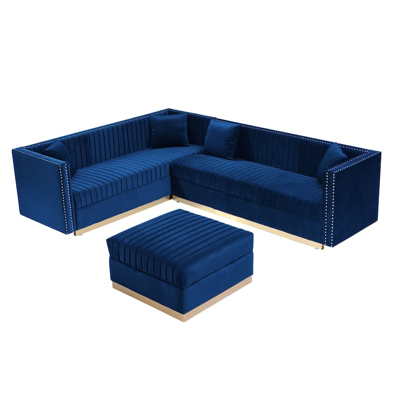 Contemporary Vertical Channel Tufted Velvet Big Size Ottoman Modern Upholstered Foot Rest for Living Room Apartment
