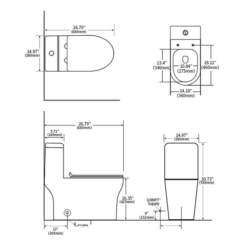 Dual Flush Elongated One-Piece Toilet