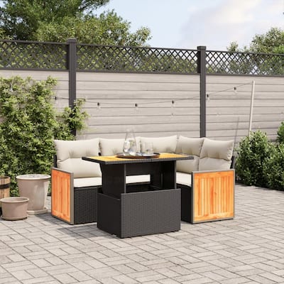 vidaXL Patio Sofa Set with Cushions Outdoor Furniture 5 Piece Poly Rattan