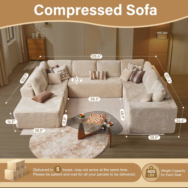 HOOOWOOO Modular Plush Upholstered Sectional Sofa with Ottoman