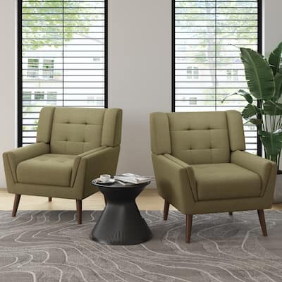 Modern Tufted Accent Chair Linen Armchairs Set of 2