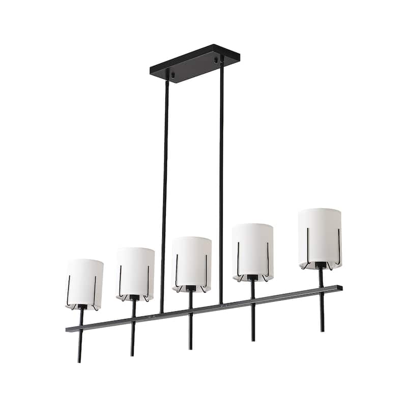 5-light Fabric Kitchen Island Chandelier - Matte Black