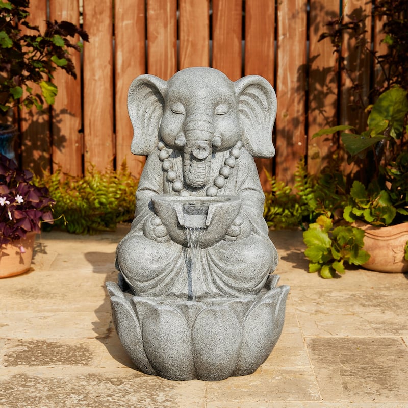 Glitzhome Polyresin Meditating Buddha Frog/Elephant Statue Outdoor Water Fountain with LED Lights