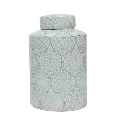 Blue & White Decorative Ginger Jar with Lid