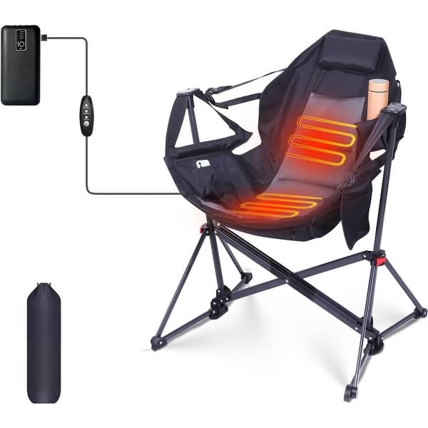 Hammock Camping Chair, Heated Chair, Camping Hammock, Swing Chair, Adjustable Back Portable with Cup Holder, Pillow - 1-Pack