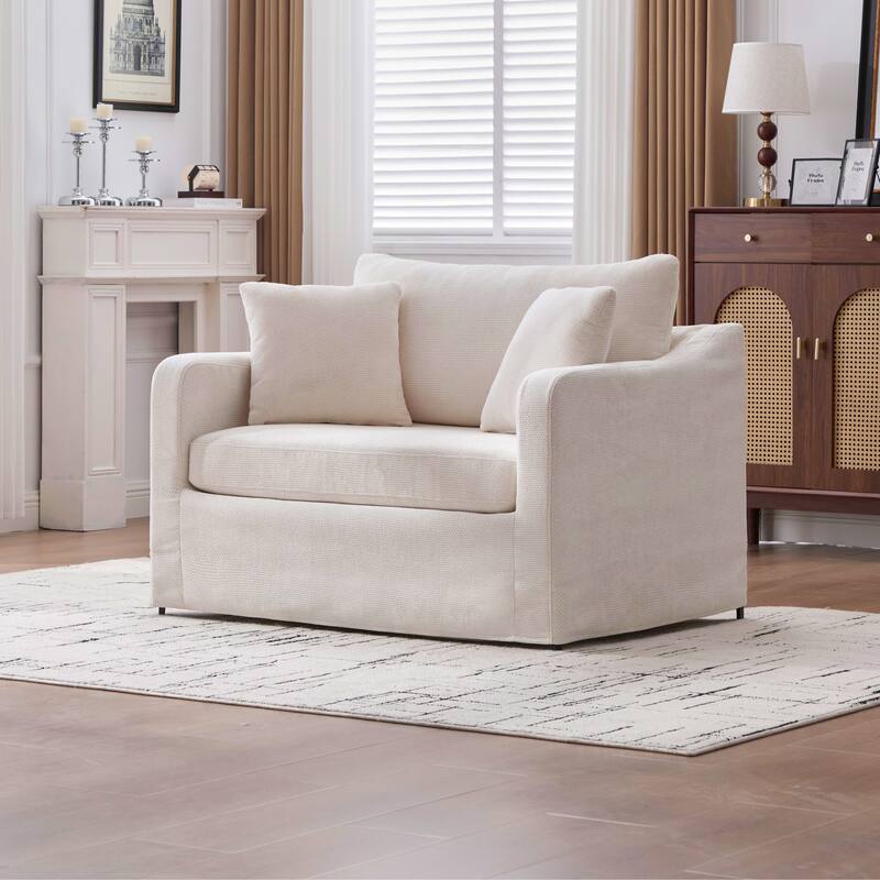 45.3"W Modern Chenille Leisure Chair, Reading ArmChair with 3 Pillows