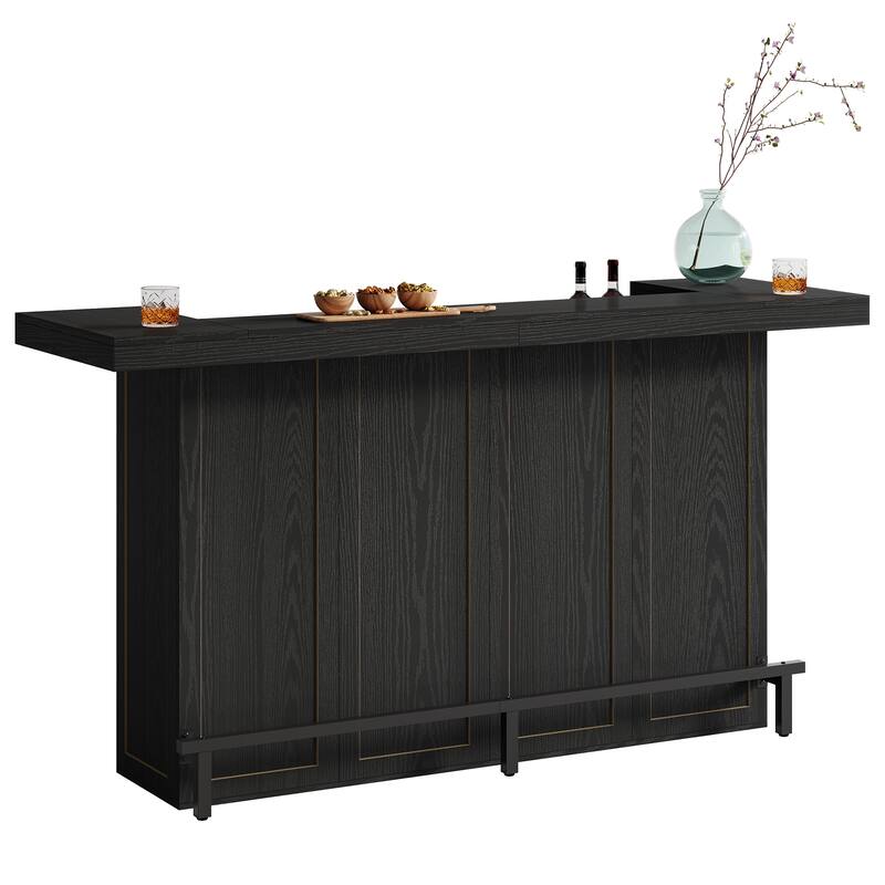 4-Tier Bar Table, 70.9-Inch Large Wooden Home Bar Unit
