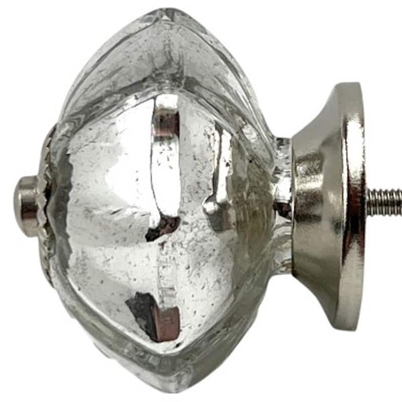 HomeRoots Set of Six Silver Glass Drawer Pull Knobs - 1.50 in. x 1.75 in. x 1.50 in.