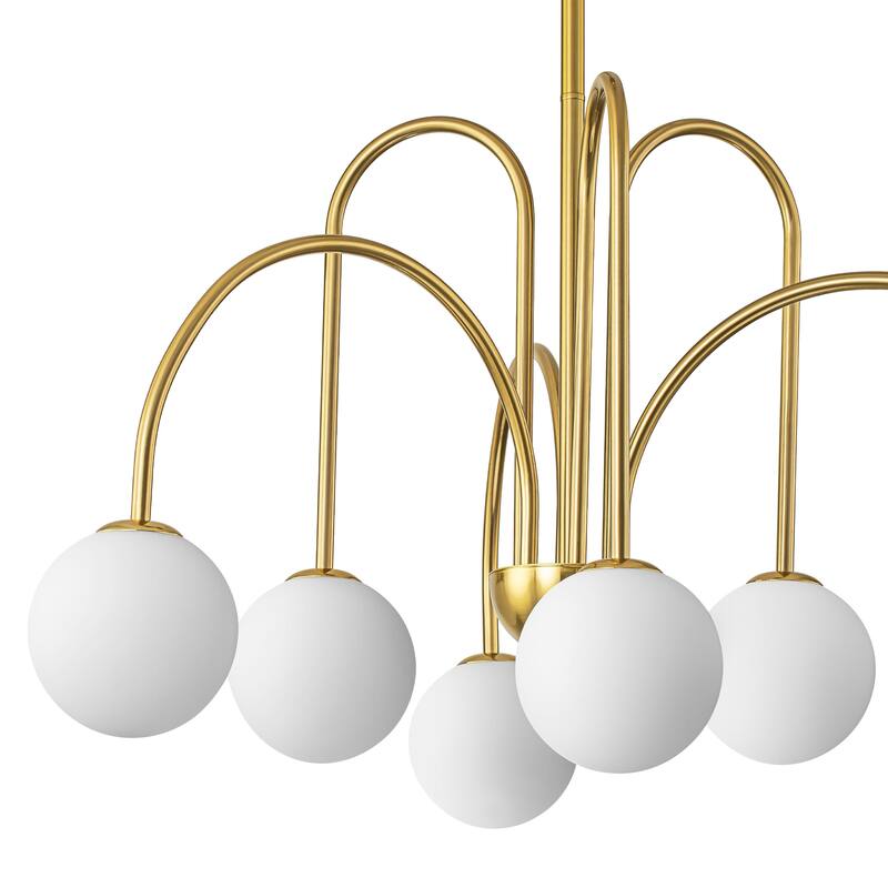 6-Light Modern Linear Sputnik Branch Frosted Glass Globe Chandelier for Dining Room