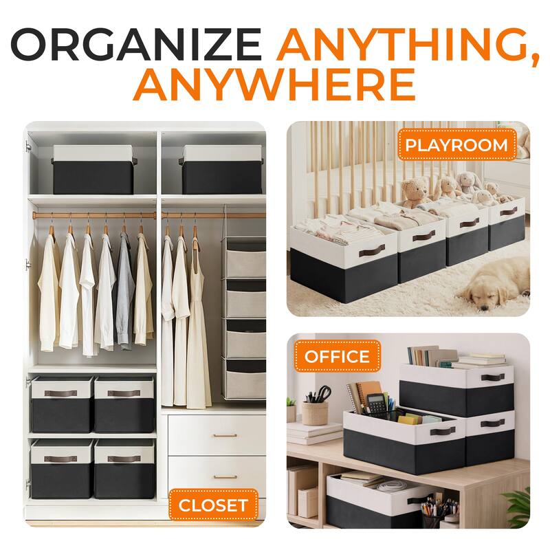 Cheer Collection 4 Pack Large Fabric Storage Baskets with Handles Collapsible Organizer Bins