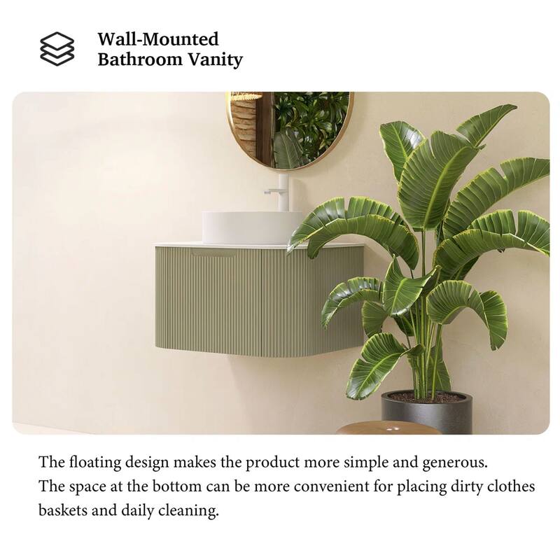 Wall-Mounted Bathroom Vanity with White Round Ceramic Sink