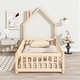 preview thumbnail 39 of 109, Twin/Full Montessori Toddler Floor Bed Frame, Modern House-Shaped Bed Frame with Fence and Full-Length Guardrails for Girls Boys