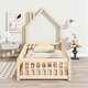 preview thumbnail 3 of 25, Twin Size House-Shaped Headboard Floor Bed with Fence and Small Door