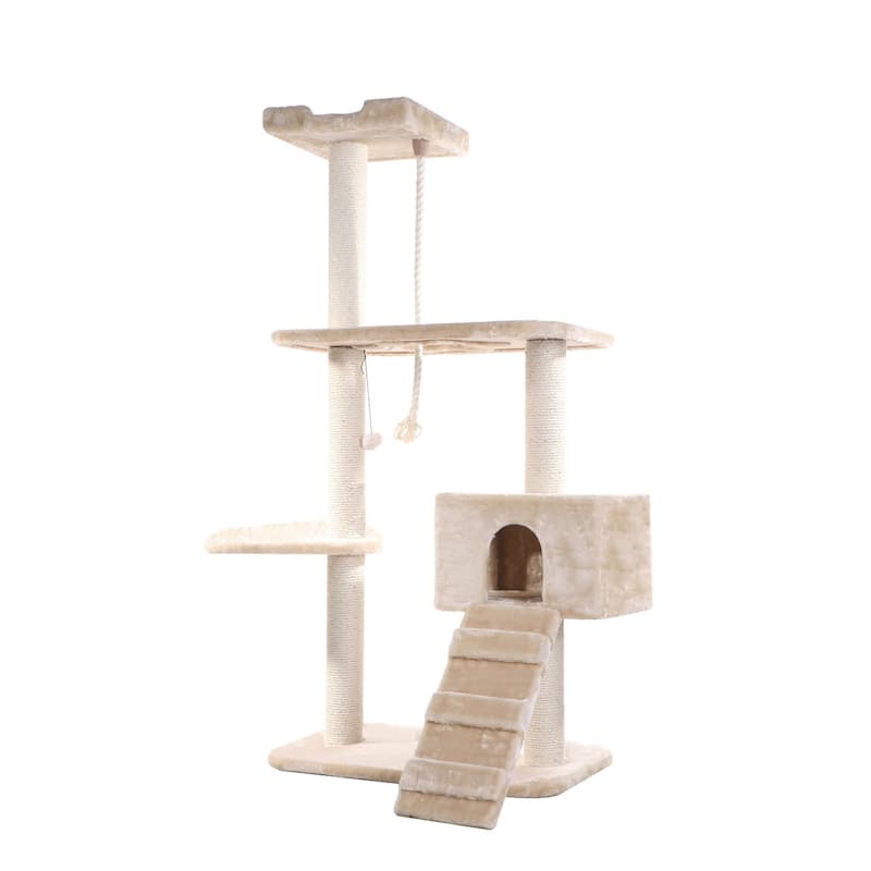 Natural Sisal Real Wood Scratching Cat Tree 58 Height Beige