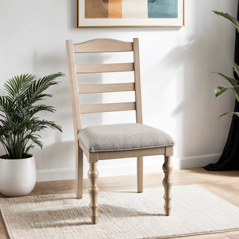 Furniture of America Trenden Modern Farmhouse Solid Wood Padded Seat Side Chair (Set of 2) - Light Washed