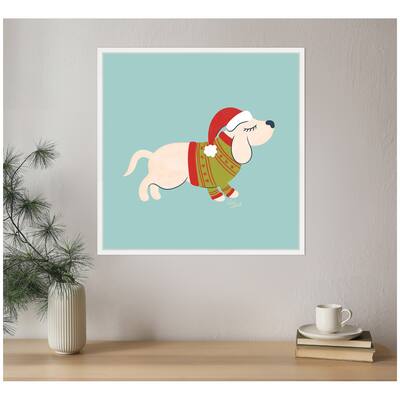 Kate and Laurel Framed Canvas Cute Christmas Beagle by Carrie Cantwell