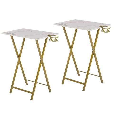 Folding TV Trays Set of 2, Snack Eating Tables with Cup Holder