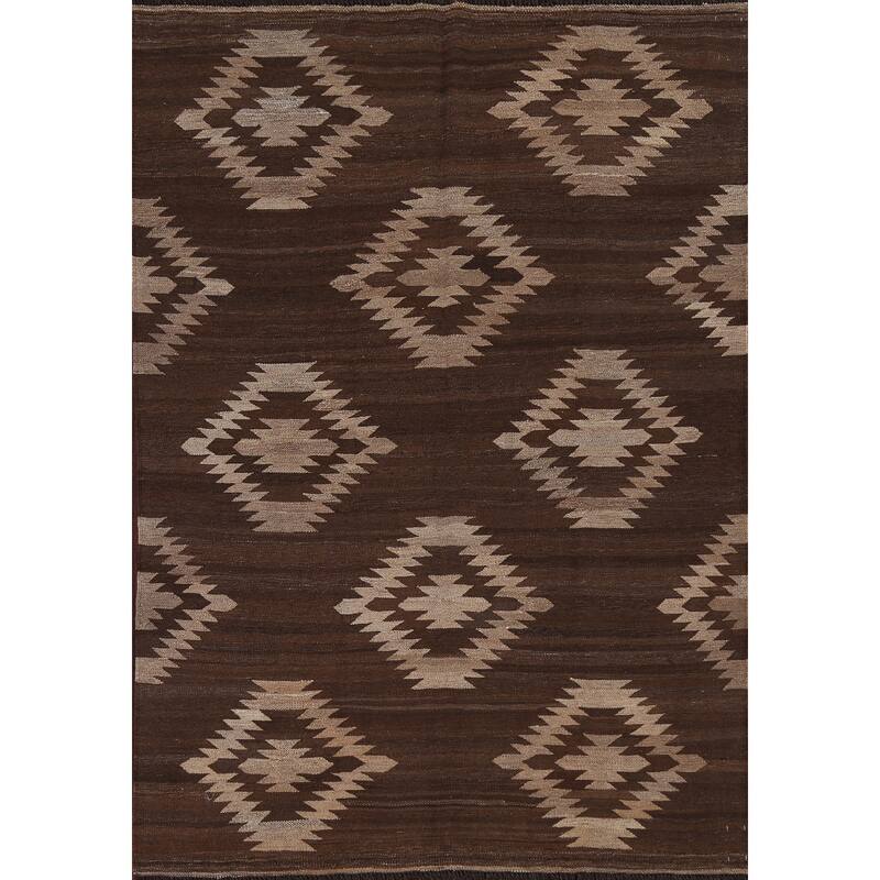 Natural Dye Tribal Geometric Oriental Kilim Area Rug Wool Flat-woven - 4'10" x 6'7"