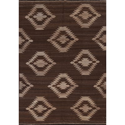 Natural Dye Tribal Geometric Oriental Kilim Area Rug Wool Flat-woven - 4'10" x 6'7"