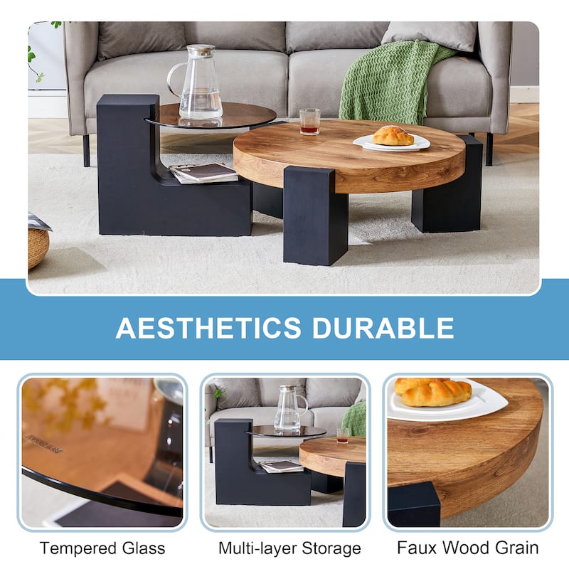 Roomfitters Detachable Double Layer Coffee Table with Modern Design, Space-Saving MDF Table for Versatile Use